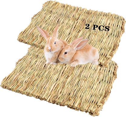Straw Mats for Rabbits,11.0"x8.3" Natural Bunny Grass Mat,Handwoven Rabbit Hay Mat Small Animal Bedding Chewable & Cooling Mat - Eco-Friendly Cage Liner Nesting Toy