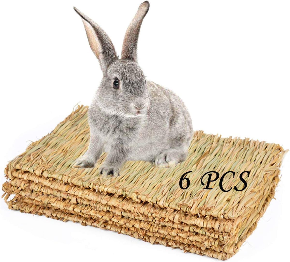 Straw Mats for Rabbits,11.0"x8.3" Natural Bunny Grass Mat,Handwoven Rabbit Hay Mat Small Animal Bedding Chewable & Cooling Mat - Eco-Friendly Cage Liner Nesting Toy
