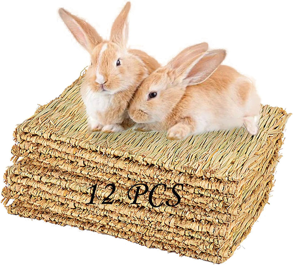 Straw Mats for Rabbits,11.0"x8.3" Natural Bunny Grass Mat,Handwoven Rabbit Hay Mat Small Animal Bedding Chewable & Cooling Mat - Eco-Friendly Cage Liner Nesting Toy