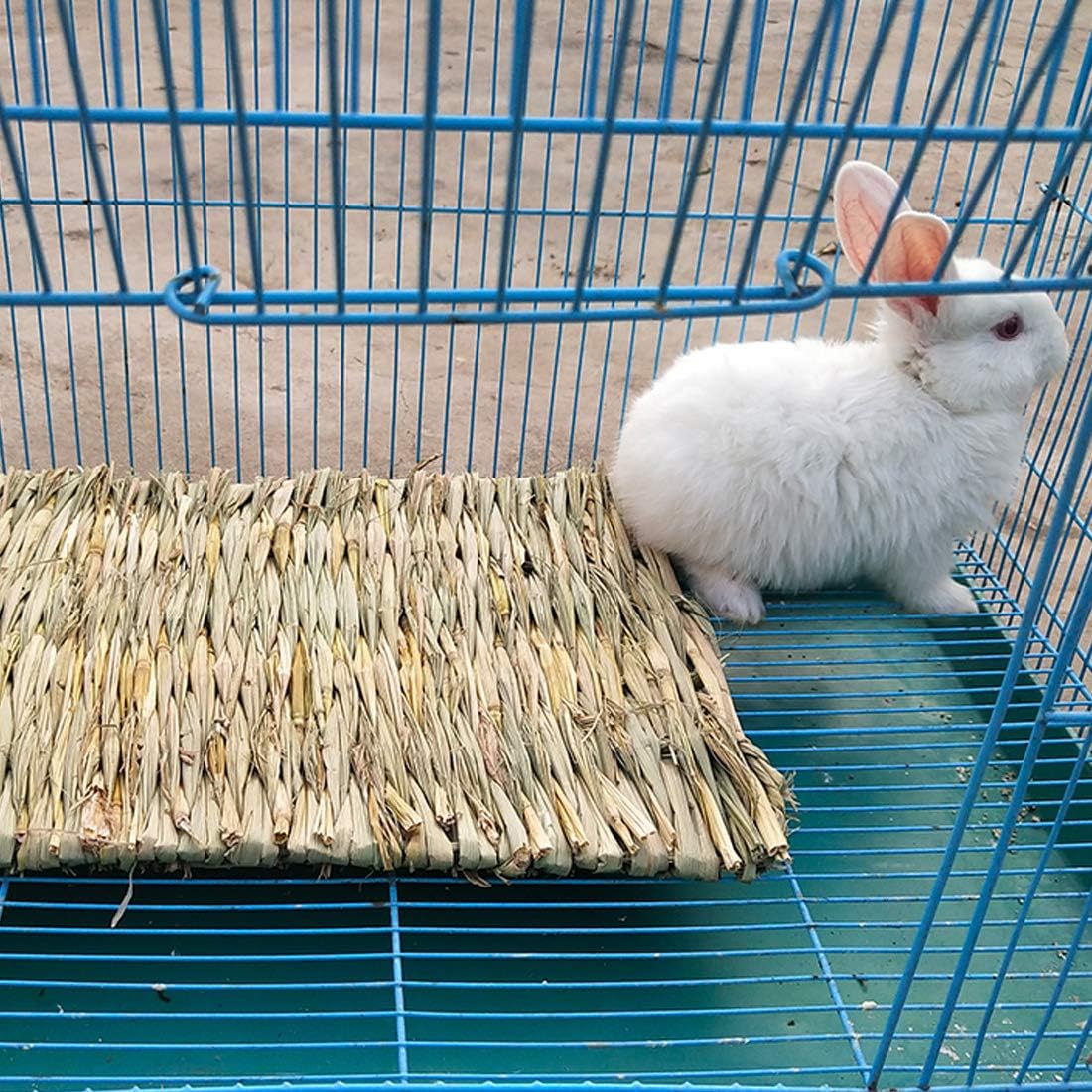 Straw Mats for Rabbits,11.0"x8.3" Natural Bunny Grass Mat,Handwoven Rabbit Hay Mat Small Animal Bedding Chewable & Cooling Mat - Eco-Friendly Cage Liner Nesting Toy