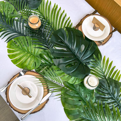 13 Pcs Assorted Artificial Tropical Leaves Set Decorative Real Touch Faux Monstera and Palm Leaves with Stems for Luau Hawaiian Safari Beach Jungle Tiki Theme Party Summer Wedding Home Décor