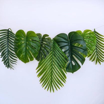 13 Pcs Assorted Artificial Tropical Leaves Set Decorative Real Touch Faux Monstera and Palm Leaves with Stems for Luau Hawaiian Safari Beach Jungle Tiki Theme Party Summer Wedding Home Décor