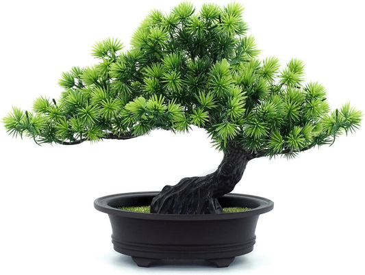 Small Fake Plants Desk Decor Artificial Bonsai with Pot, 9.5" Tall, Green