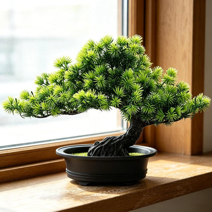 Small Fake Plants Desk Decor Artificial Bonsai with Pot, 9.5" Tall, Green