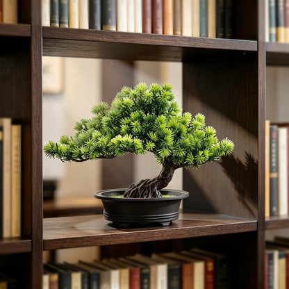 Small Fake Plants Desk Decor Artificial Bonsai with Pot, 9.5" Tall, Green