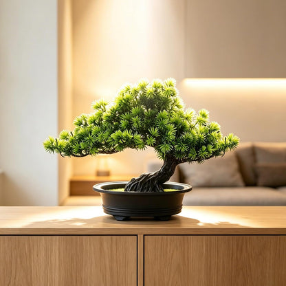 Small Fake Plants Desk Decor Artificial Bonsai with Pot, 9.5" Tall, Green