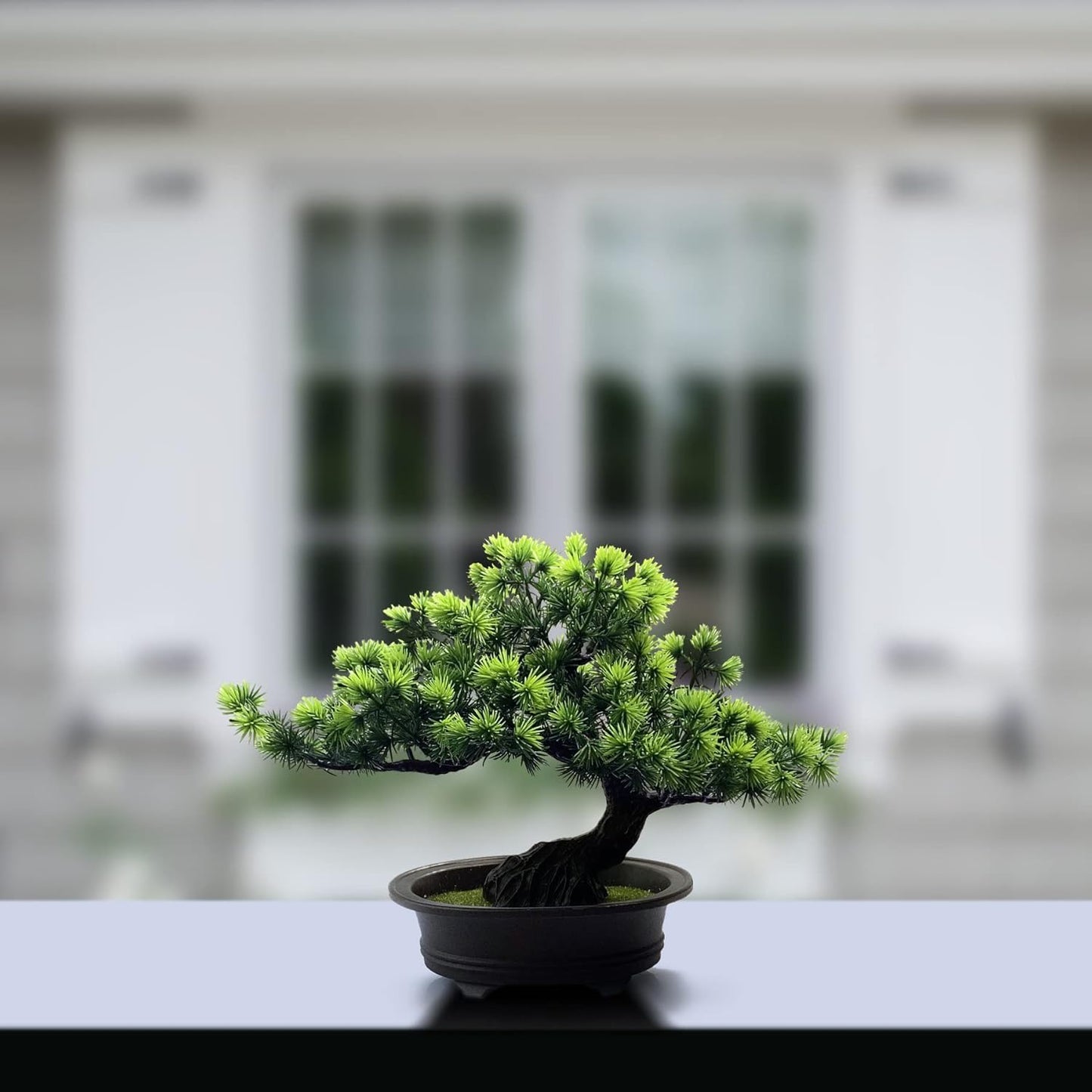 Small Fake Plants Desk Decor Artificial Bonsai with Pot, 9.5" Tall, Green