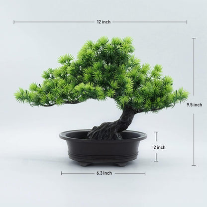 Small Fake Plants Desk Decor Artificial Bonsai with Pot, 9.5" Tall, Green