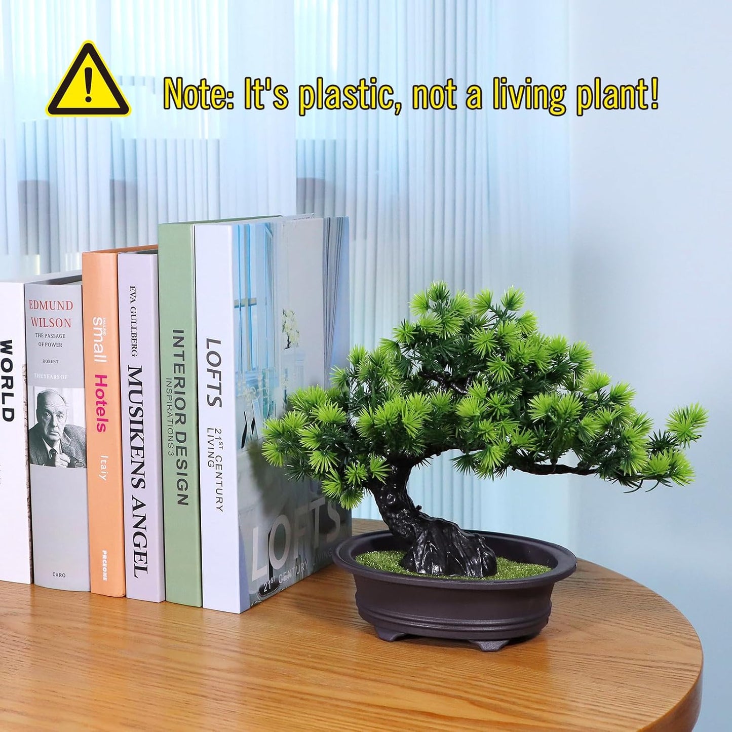 Small Fake Plants Desk Decor Artificial Bonsai with Pot, 9.5" Tall, Green