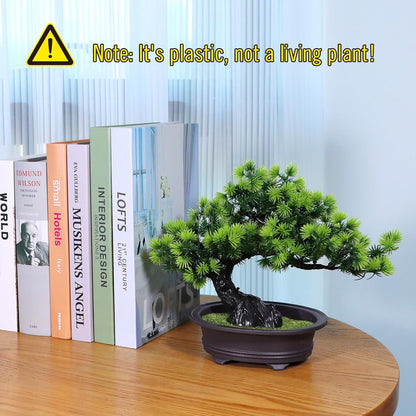Small Fake Plants Desk Decor Artificial Bonsai with Pot, 9.5" Tall, Green