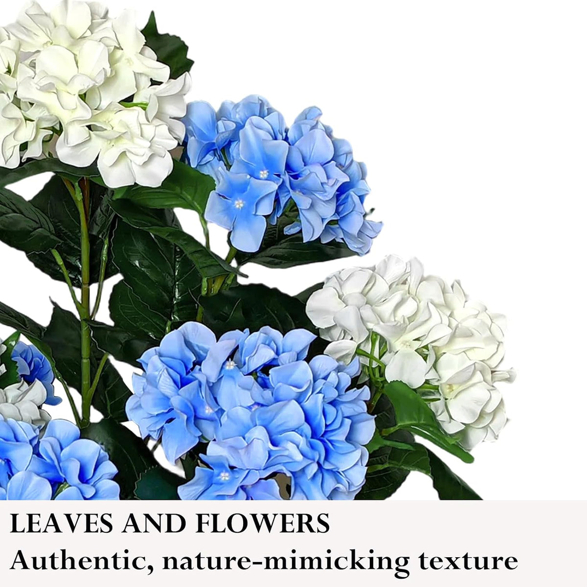 3.7FT Potted Artificial Hydrangea Tree, UV Resistant Faux Blue and White Hydrangea Flowers Tree with Natural Wood Trunk for Coastal Front Porch, Entryway, Patio, Indoor Decor