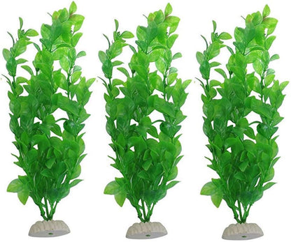 3Pack 10.6" Non-Toxic Aquarium Plants Fish Tank Decorations | 3-pack 10.6" non-toxic green aquarium plants with weighted ceramic bases to stay anchored in fish tanks