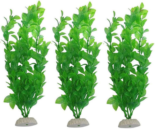3Pack 10.6" Non-Toxic Aquarium Plants Fish Tank Decorations | 3-pack 10.6" non-toxic green aquarium plants with weighted ceramic bases to stay anchored in fish tanks
