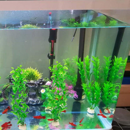3Pack 10.6" Non-Toxic Aquarium Plants Fish Tank Decorations | 3-pack 10.6" non-toxic green aquarium plants with weighted ceramic bases to stay anchored in fish tanks