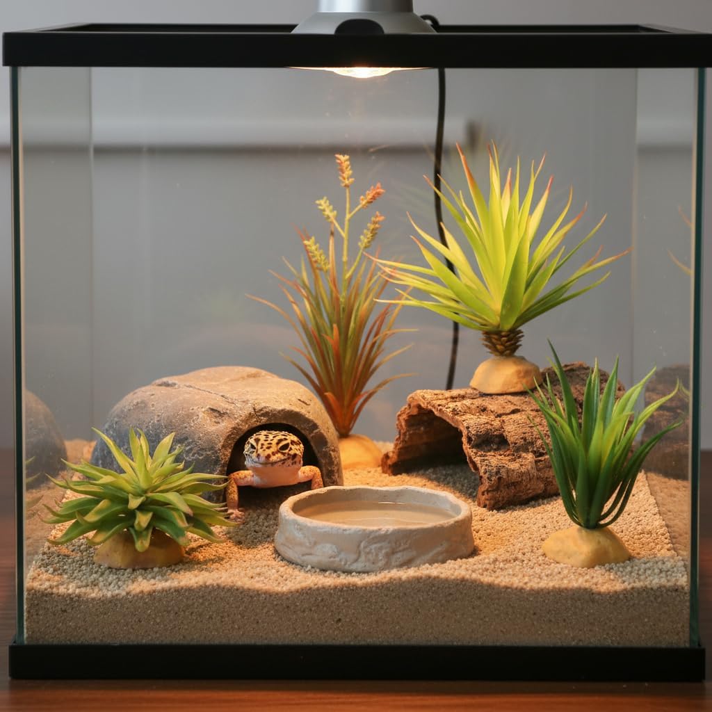 Reptile Terrarium Decor 2-Piece Realistic Succulent Set,Lifelike Plastic Plants for Geckos, Bearded Dragons,Snakes,Turtles,Lizards,Insects Reptile Habitats