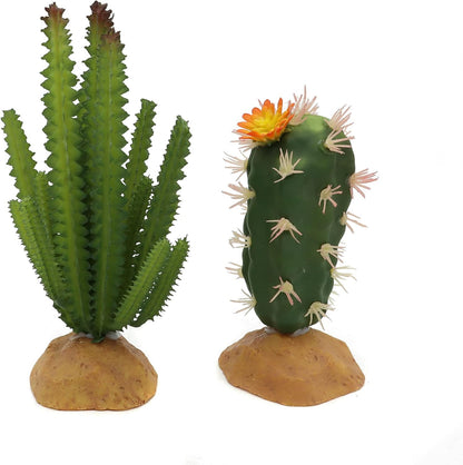 Reptile Terrarium Decor 2-Piece Realistic Succulent Set,Lifelike Plastic Plants for Geckos, Bearded Dragons,Snakes,Turtles,Lizards,Insects Reptile Habitats