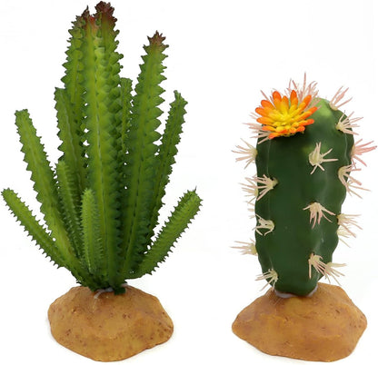 Reptile Terrarium Decor 2-Piece Realistic Succulent Set,Lifelike Plastic Plants for Geckos, Bearded Dragons,Snakes,Turtles,Lizards,Insects Reptile Habitats