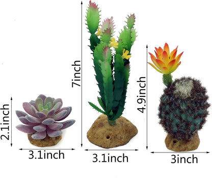 Reptile Terrarium Decor 2-Piece Realistic Succulent Set,Lifelike Plastic Plants for Geckos, Bearded Dragons,Snakes,Turtles,Lizards,Insects Reptile Habitats
