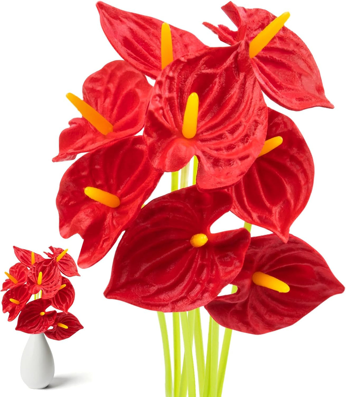 8PCS Anthurium Artificial Flowers Red Anthurium Single Stem - Tropical Flowers Artificial with Large Bloom, Faux Anthurium Artificial Flowers for Wedding Table Centerpiece Decor(12.6")