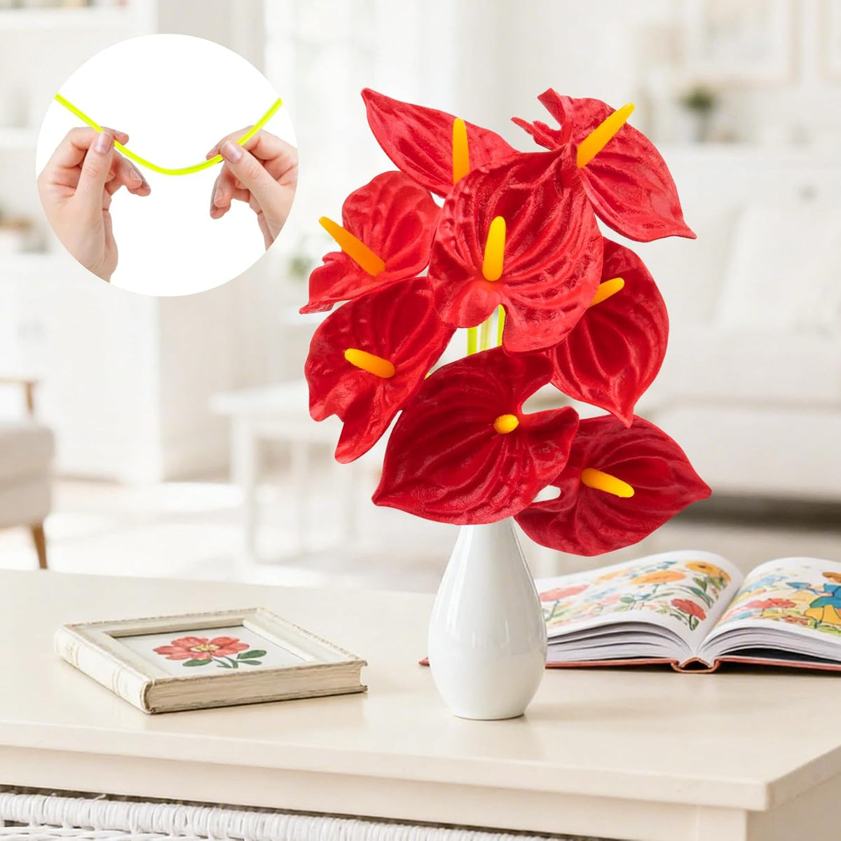 8PCS Anthurium Artificial Flowers Red Anthurium Single Stem - Tropical Flowers Artificial with Large Bloom, Faux Anthurium Artificial Flowers for Wedding Table Centerpiece Decor(12.6")
