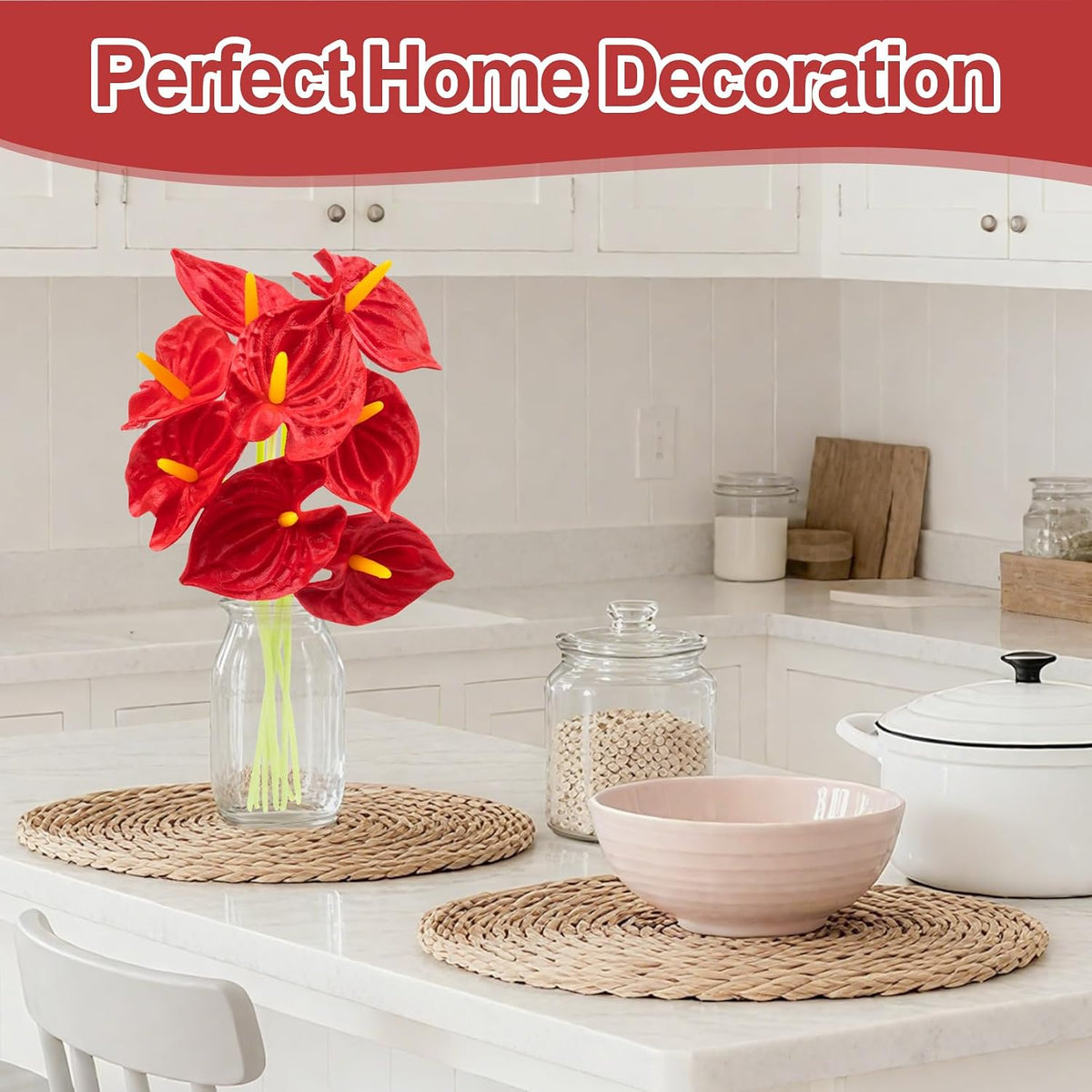 8PCS Anthurium Artificial Flowers Red Anthurium Single Stem - Tropical Flowers Artificial with Large Bloom, Faux Anthurium Artificial Flowers for Wedding Table Centerpiece Decor(12.6")