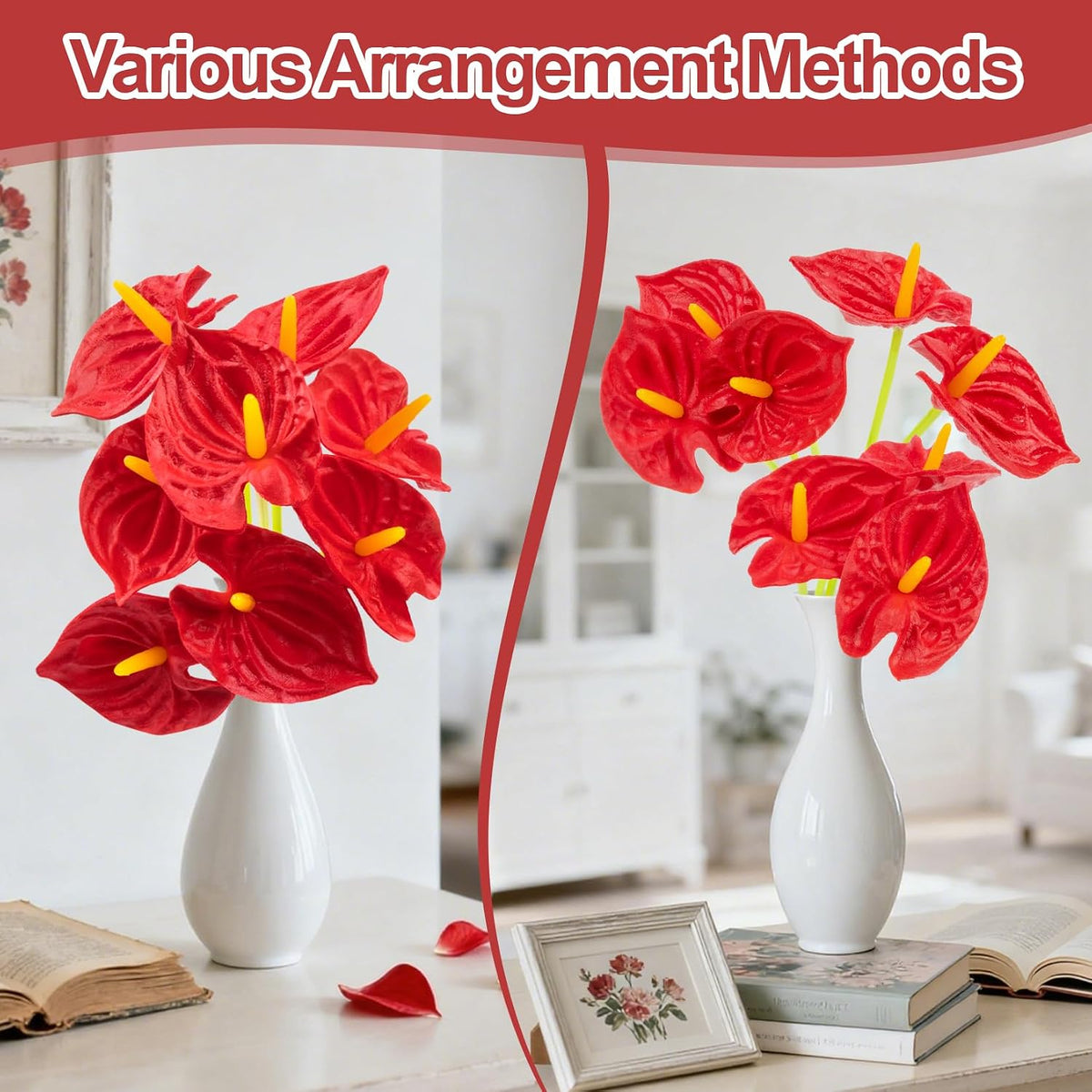 8PCS Anthurium Artificial Flowers Red Anthurium Single Stem - Tropical Flowers Artificial with Large Bloom, Faux Anthurium Artificial Flowers for Wedding Table Centerpiece Decor(12.6")