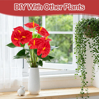8PCS Anthurium Artificial Flowers Red Anthurium Single Stem - Tropical Flowers Artificial with Large Bloom, Faux Anthurium Artificial Flowers for Wedding Table Centerpiece Decor(12.6")