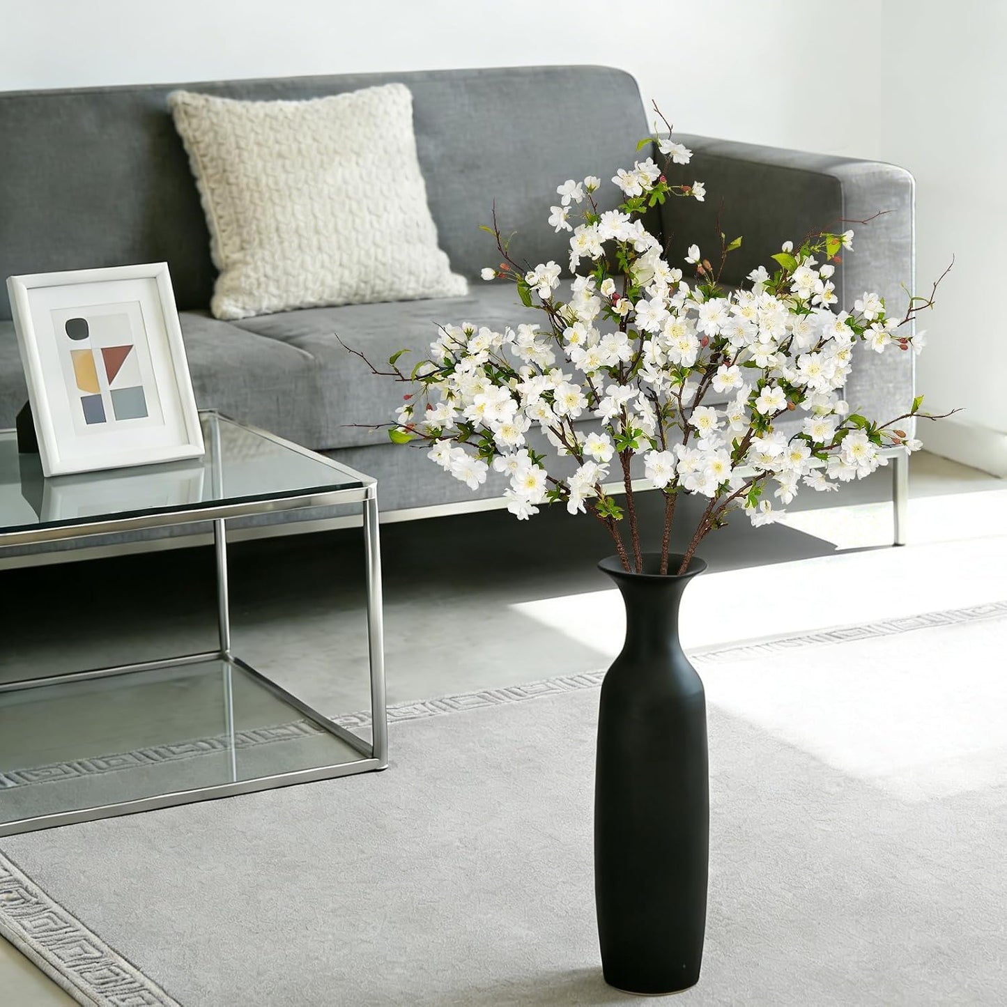 Artificial Cherry Blossom Branches 31.5'', 4 Pack Faux Spring Flowers for Tall Vase, Realistic Flower Stems for Home Decor, Wedding, Easter, Table Centerpiece and Party Decor (Pure White)