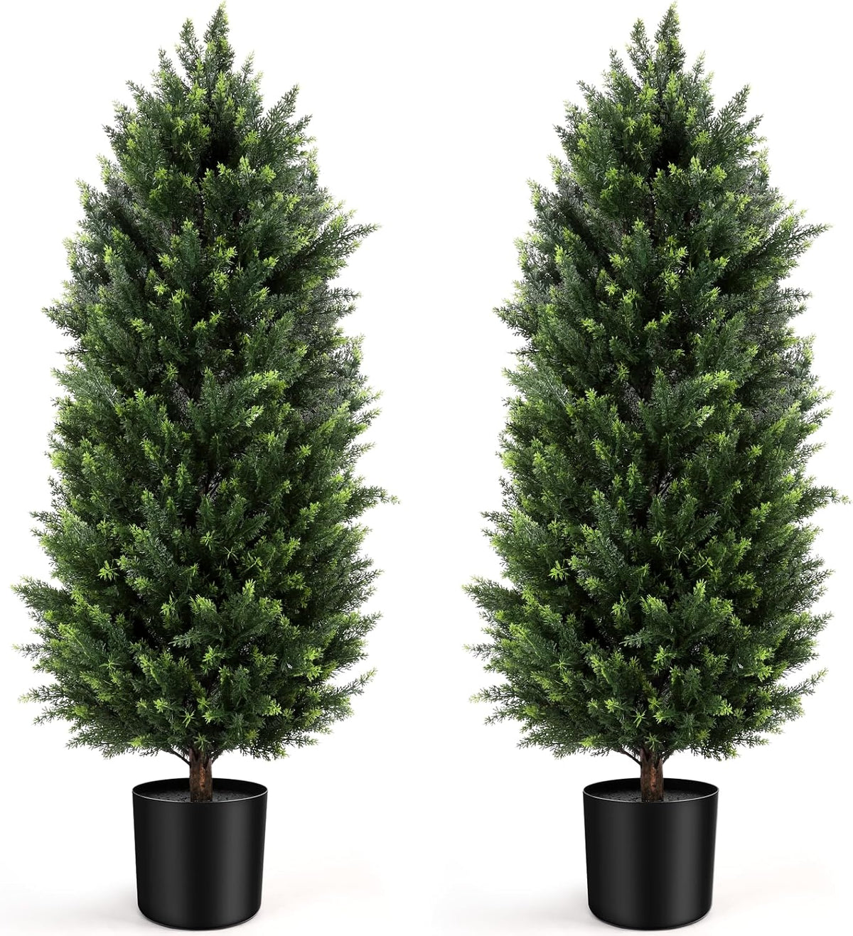 Artificial Cedar Topiary Trees 4FT Set of 2 Potted Outdoor Cypress Tree