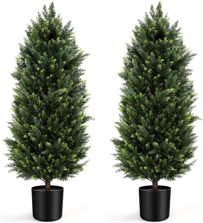 Artificial Cedar Topiary Trees 4FT Set of 2 Potted Outdoor Cypress Tree