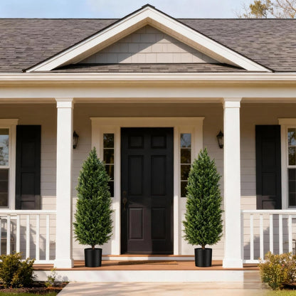 Artificial Cedar Topiary Trees 4FT Set of 2 Potted Outdoor Cypress Tree