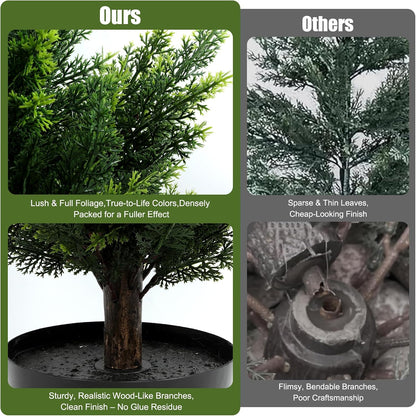 Artificial Cedar Topiary Trees 4FT Set of 2 Potted Outdoor Cypress Tree