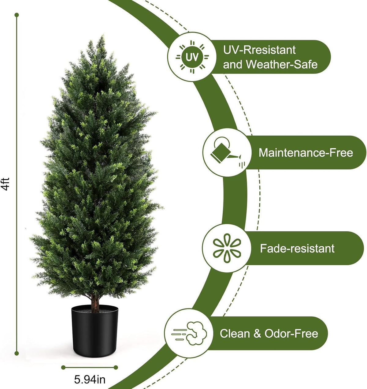 Artificial Cedar Topiary Trees 4FT Set of 2 Potted Outdoor Cypress Tree