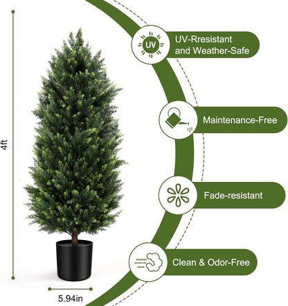 Artificial Cedar Topiary Trees 4FT Set of 2 Potted Outdoor Cypress Tree