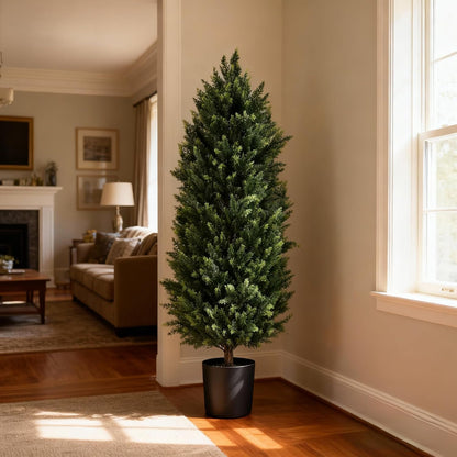 Artificial Cedar Topiary Trees 4FT Set of 2 Potted Outdoor Cypress Tree