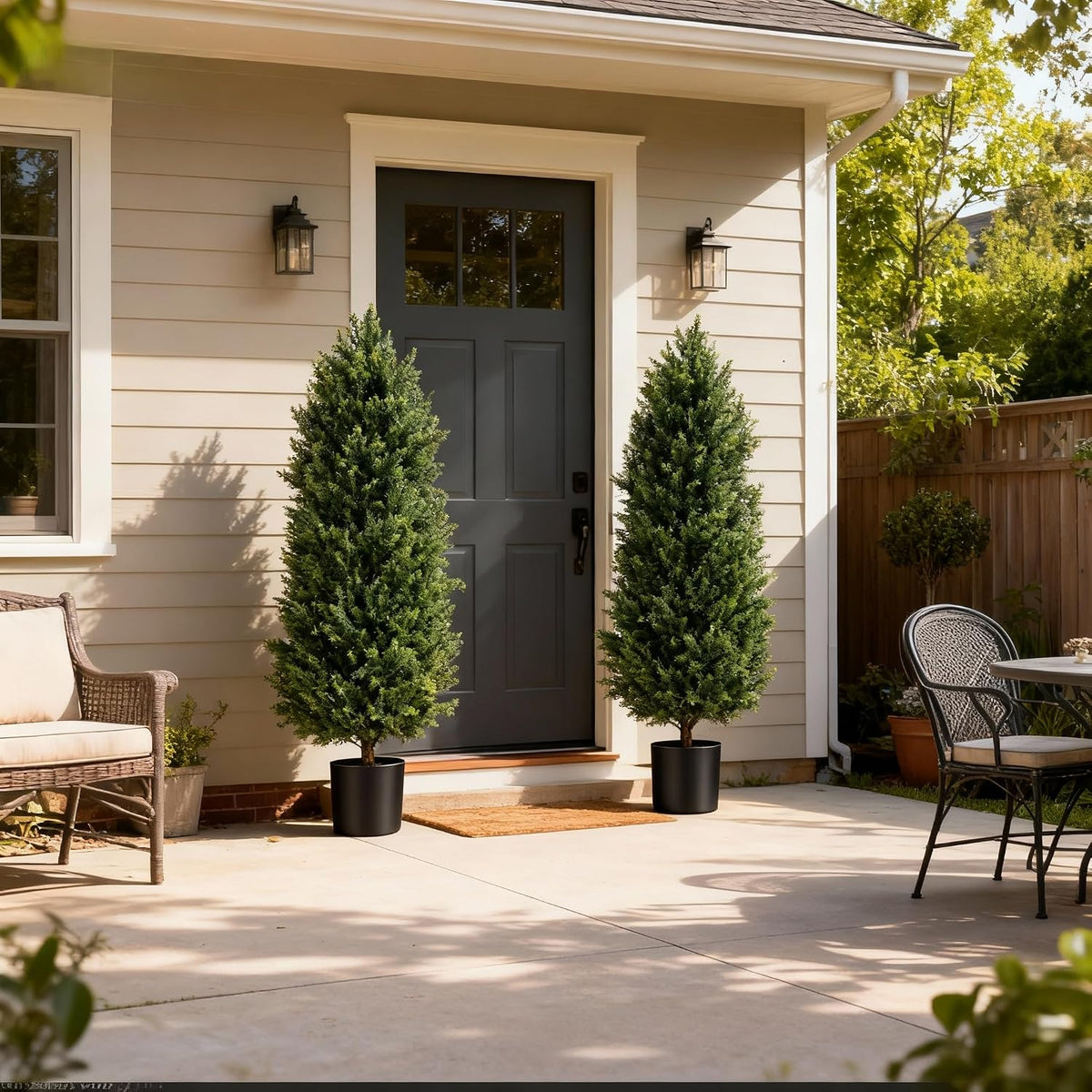 Artificial Cedar Topiary Trees 4FT Set of 2 Potted Outdoor Cypress Tree