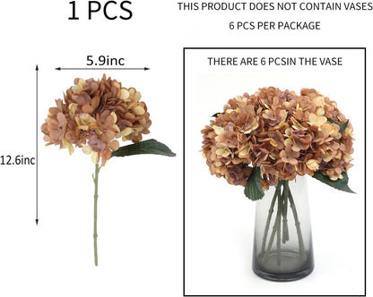 Kimura's Cabin 6pcs Artificial Silk Hydrangea Flowers Vintage Fake Bouquets Faux Hydrangeas Flower with Stems for Wedding Party Autumn Farmhouse Home Table Core Decoration (Deep Lake Blue)