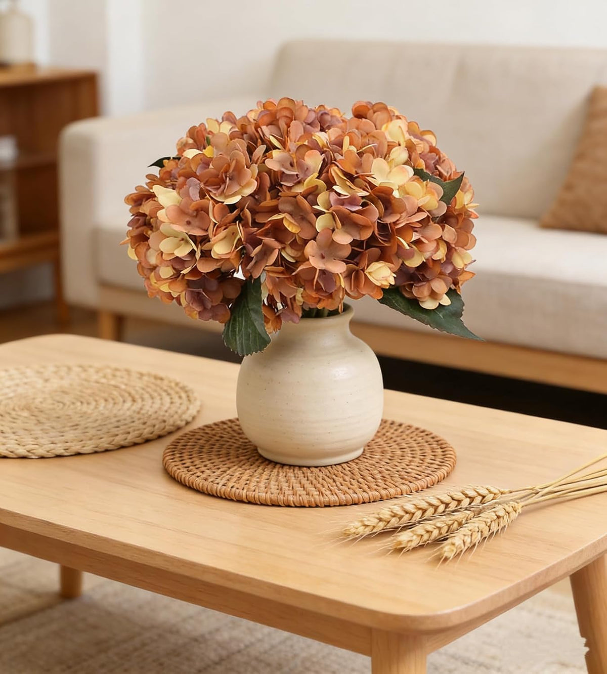 Kimura's Cabin 6pcs Artificial Silk Hydrangea Flowers Vintage Fake Bouquets Faux Hydrangeas Flower with Stems for Wedding Party Autumn Farmhouse Home Table Core Decoration (Deep Lake Blue)