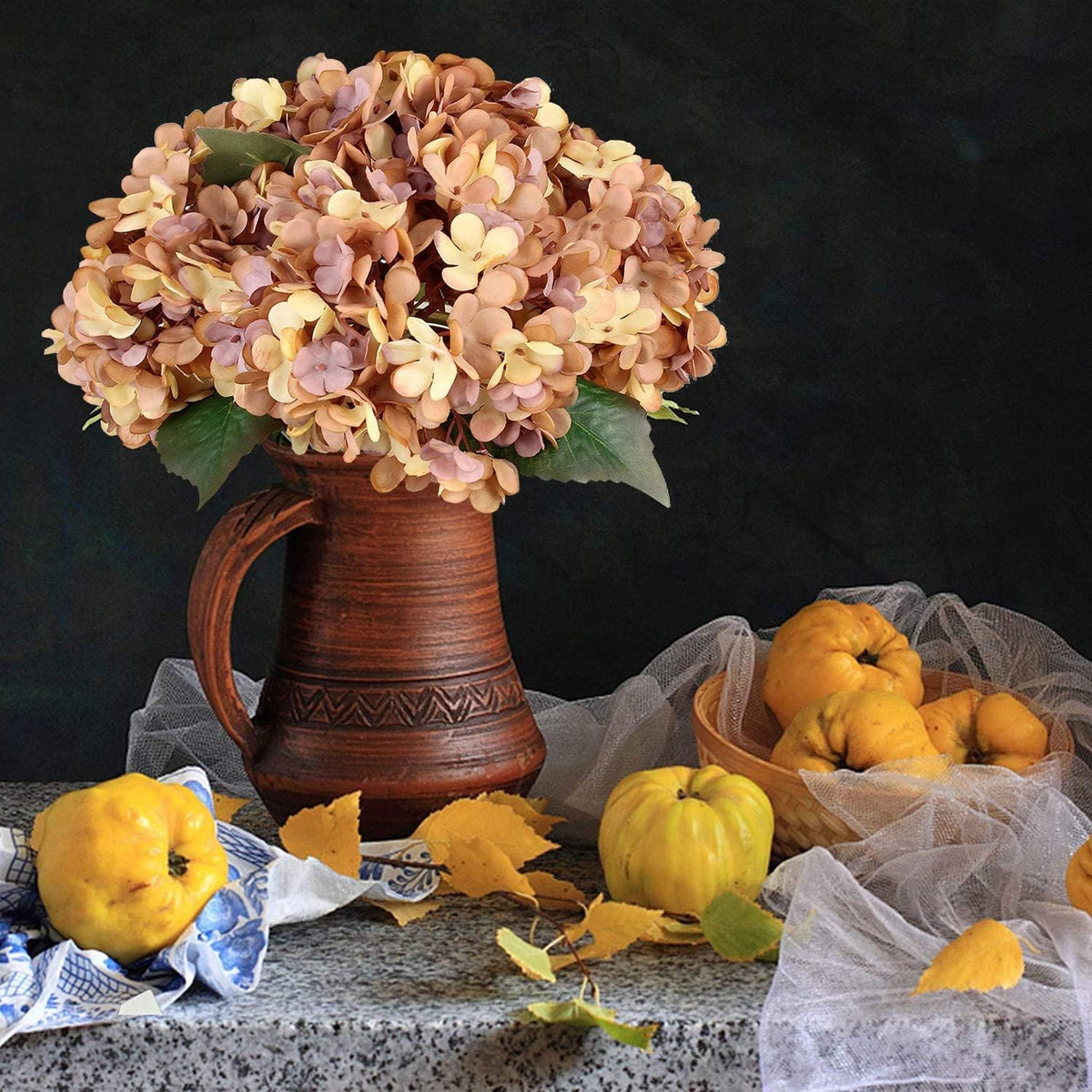 Kimura's Cabin 6pcs Artificial Silk Hydrangea Flowers Vintage Fake Bouquets Faux Hydrangeas Flower with Stems for Wedding Party Autumn Farmhouse Home Table Core Decoration (Deep Lake Blue)