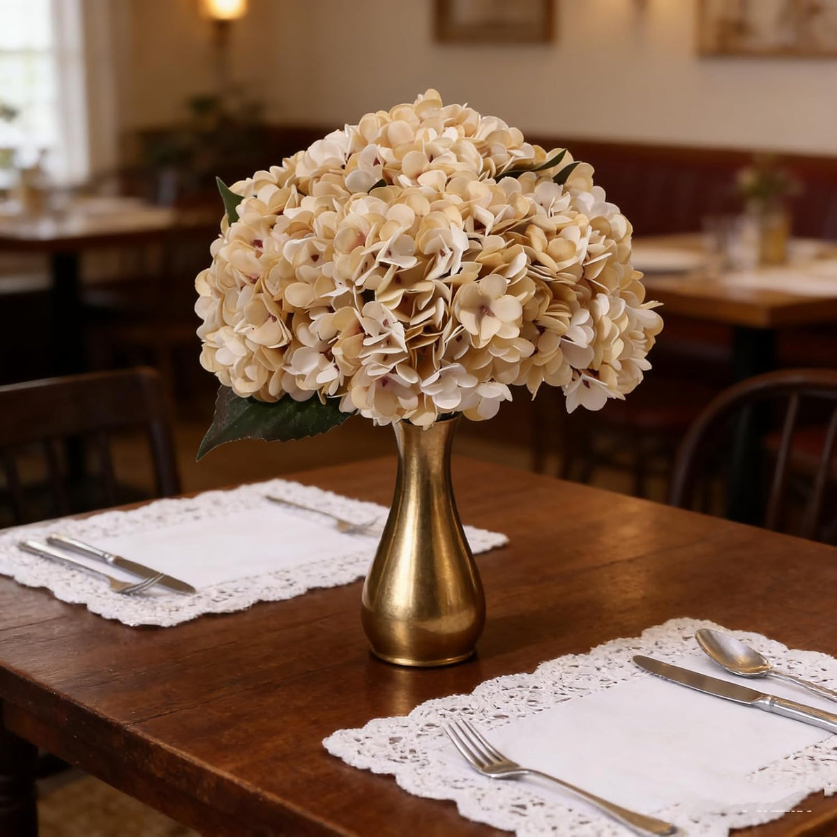 Kimura's Cabin 6pcs Artificial Silk Hydrangea Flowers Vintage Fake Bouquets Faux Hydrangeas Flower with Stems for Wedding Party Autumn Farmhouse Home Table Core Decoration (Deep Lake Blue)