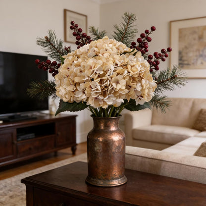 Kimura's Cabin 6pcs Artificial Silk Hydrangea Flowers Vintage Fake Bouquets Faux Hydrangeas Flower with Stems for Wedding Party Autumn Farmhouse Home Table Core Decoration (Deep Lake Blue)
