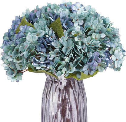 Kimura's Cabin 6pcs Artificial Silk Hydrangea Flowers Vintage Fake Bouquets Faux Hydrangeas Flower with Stems for Wedding Party Autumn Farmhouse Home Table Core Decoration (Deep Lake Blue)