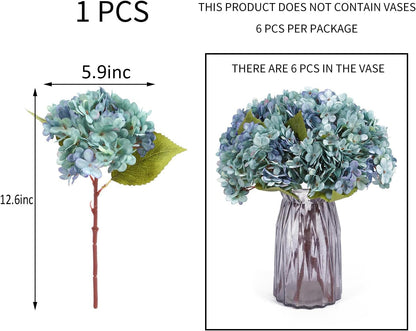 Kimura's Cabin 6pcs Artificial Silk Hydrangea Flowers Vintage Fake Bouquets Faux Hydrangeas Flower with Stems for Wedding Party Autumn Farmhouse Home Table Core Decoration (Deep Lake Blue)