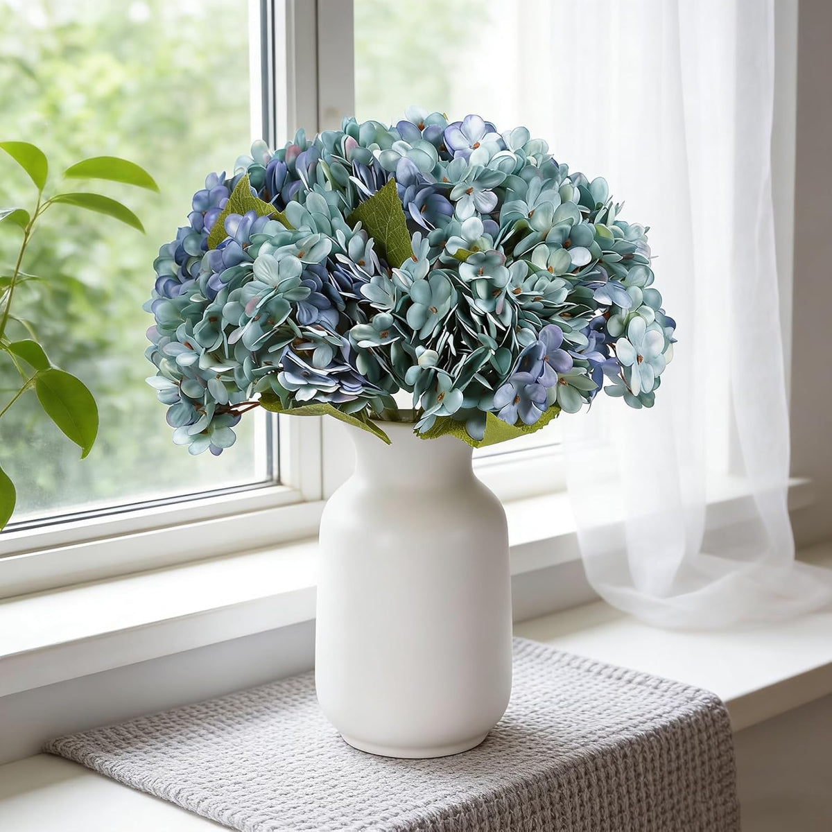 Kimura's Cabin 6pcs Artificial Silk Hydrangea Flowers Vintage Fake Bouquets Faux Hydrangeas Flower with Stems for Wedding Party Autumn Farmhouse Home Table Core Decoration (Deep Lake Blue)