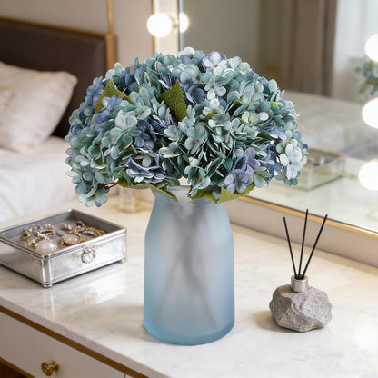 Kimura's Cabin 6pcs Artificial Silk Hydrangea Flowers Vintage Fake Bouquets Faux Hydrangeas Flower with Stems for Wedding Party Autumn Farmhouse Home Table Core Decoration (Deep Lake Blue)