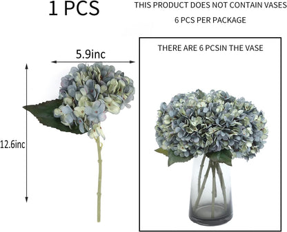 Kimura's Cabin 6pcs Artificial Silk Hydrangea Flowers Vintage Fake Bouquets Faux Hydrangeas Flower with Stems for Wedding Party Autumn Farmhouse Home Table Core Decoration (Deep Lake Blue)