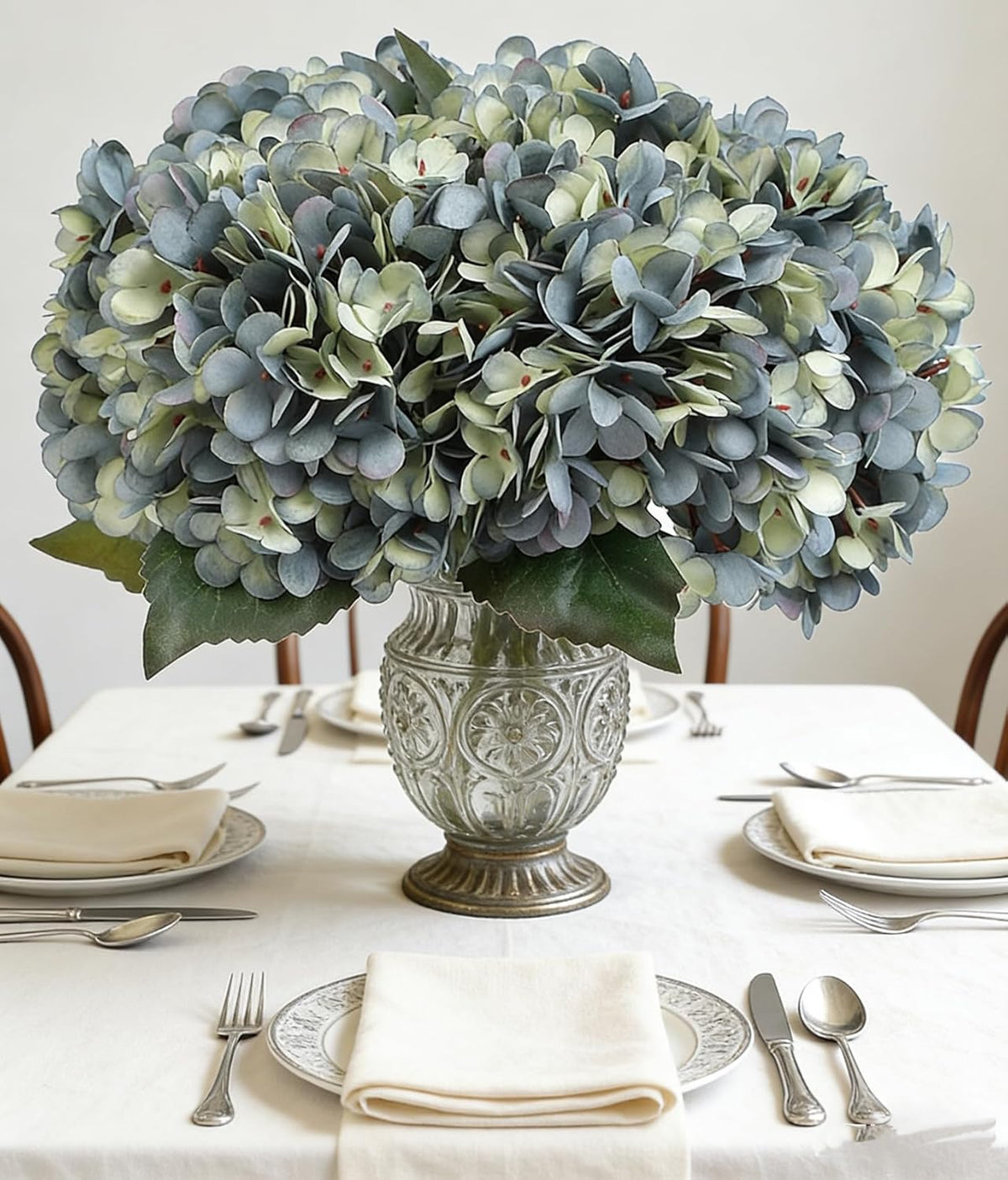 Kimura's Cabin 6pcs Artificial Silk Hydrangea Flowers Vintage Fake Bouquets Faux Hydrangeas Flower with Stems for Wedding Party Autumn Farmhouse Home Table Core Decoration (Deep Lake Blue)