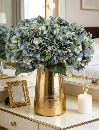 Kimura's Cabin 6pcs Artificial Silk Hydrangea Flowers Vintage Fake Bouquets Faux Hydrangeas Flower with Stems for Wedding Party Autumn Farmhouse Home Table Core Decoration (Deep Lake Blue)
