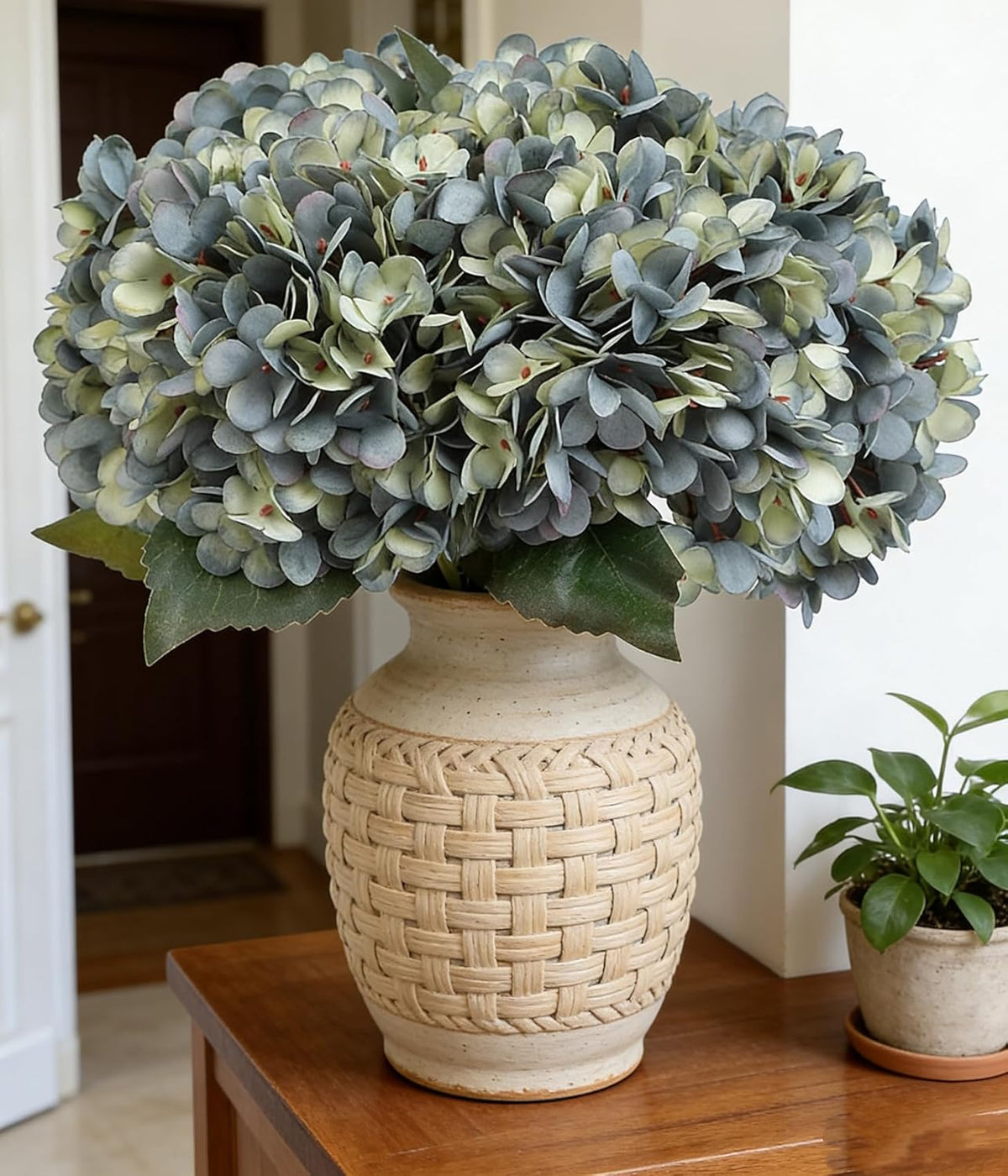 Kimura's Cabin 6pcs Artificial Silk Hydrangea Flowers Vintage Fake Bouquets Faux Hydrangeas Flower with Stems for Wedding Party Autumn Farmhouse Home Table Core Decoration (Deep Lake Blue)
