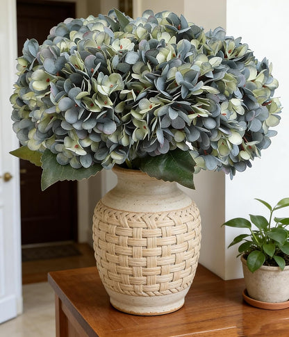 Kimura's Cabin 6pcs Artificial Silk Hydrangea Flowers Vintage Fake Bouquets Faux Hydrangeas Flower with Stems for Wedding Party Autumn Farmhouse Home Table Core Decoration (Deep Lake Blue)